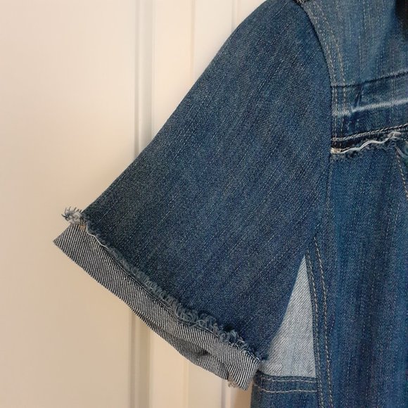 Holding Horses Denim Patchwork Short Sleeve Collar Shift Dress Blue Size 2 - Picture 5 of 15